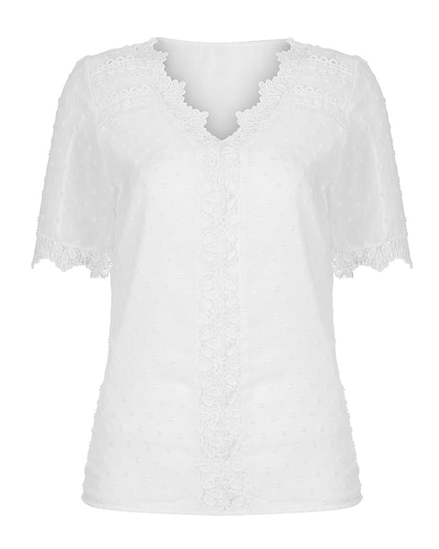 Guipure Lace V Neck Short Sleeve Top